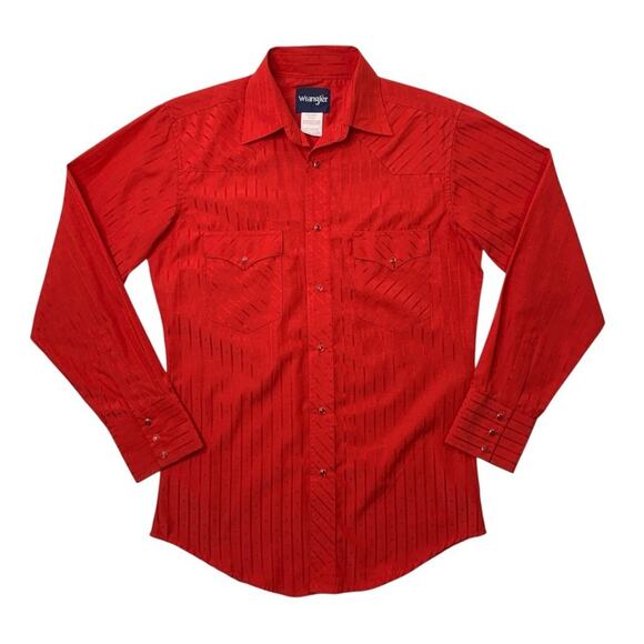 Wrangler Shirt Mens S Small Red Pearl Snap Buttons Long Sleeve Striped Western - Picture 1 of 11